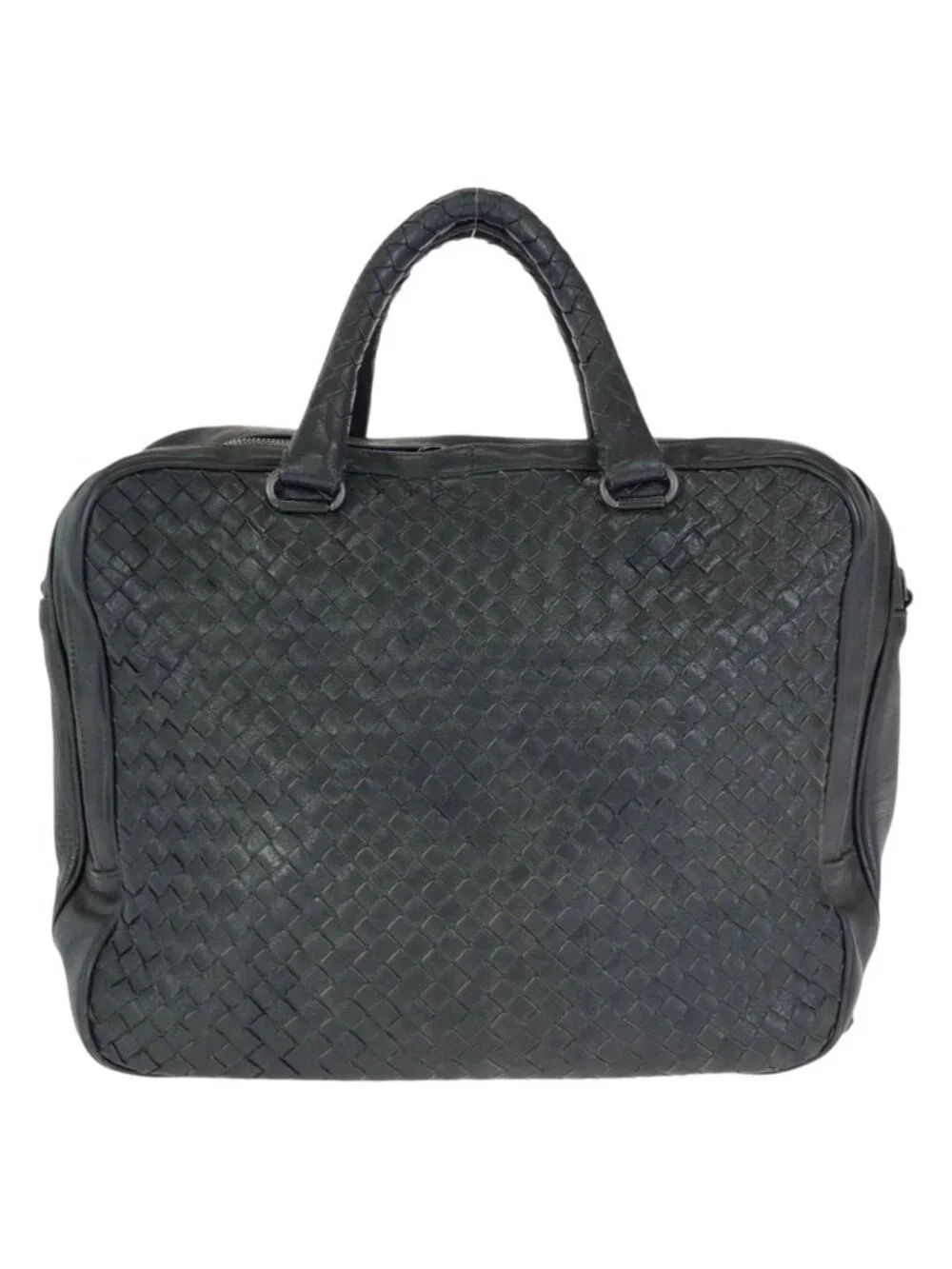Bottega Veneta Intrecciato Black Gunmetal Leather Business Briefcase